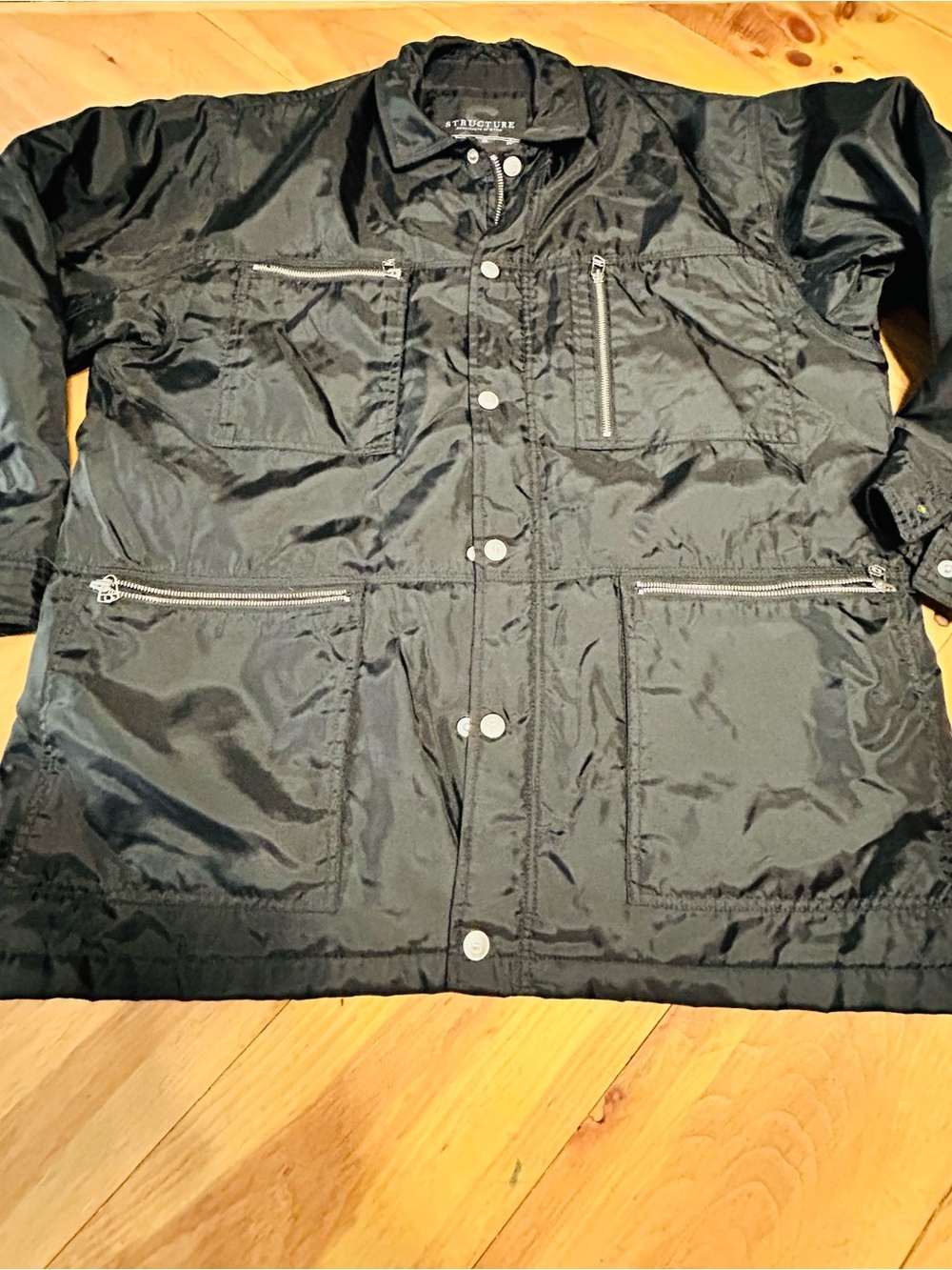 Vintage Structure Black Men's Military Field Jacket with Multiple Zipper Pockets - Picture 1 of 12